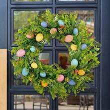 Couronne de décoration d'œuf de Pâques colorés de 45 cm pour la porte d'entrée, œuf de Pâques pastels mini, couronne de Pâques de printemps, décoration de fenêtre de Pâques