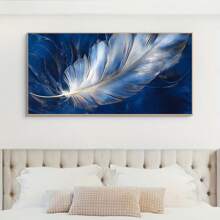 1pc Modern Blue & White Feather Canvas Art No Frame Wall Decor For Living Room And Bedroom Gifts Birthday Graduation - Blue - View 3