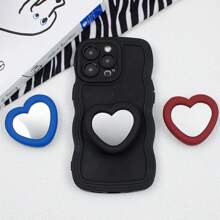 1 pieza Espejo de silicona con forma de corazón y soporte retráctil para teléfono con ventosa, conveniente para retoques de maquillaje, compatible con iPhone, Android, regalo para cumpleaños, familia y amigos, soporte y accesorios para teléfono