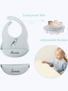 1 Bavaglino in silicone per neonati con stampa personalizzata a richiesta, vasellame per neonati regolabile, regalo per neonati personalizzato, multifunzionale, decorativo, lettera, elegante, moderno, colorato, carino, adorabile, casual, personalizzato, idea regalo unica e ideale per lui e per lei