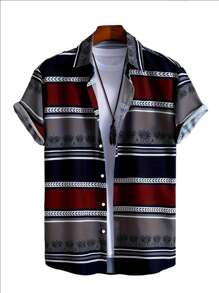 Plus Size Men's Creative Pattern Printed Hawaiian Style Beach Holiday Shirt - Red - View 1