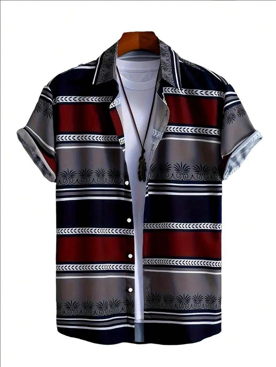 Plus Size Men's Creative Pattern Printed Hawaiian Style Beach Holiday Shirt - Red - View 1