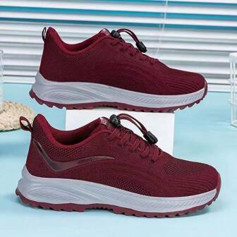 1 Par Zapatos Para Caminar De Mujer En Burdeos, Nuevos Tenis Para Correr Transpirables Y De Moda, Zapatos Casuales Para Padre