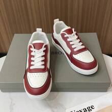 女士时尚白色运动鞋，时尚百搭运动休闲跑鞋，平底乐福鞋，四季新款防滑舒适透气，运动爱好者必试 - 酒紅色 - 查看 5