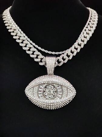 1 件恶魔之眼形状吊坠配迈阿密链项链，时尚流行嘻哈吊坠项链，男女皆宜，适合日常佩戴或派对，2 种链条选择