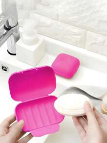 1pc Portable Travel Soap Box, Travel Sealed Waterproof Soap Holder With Cover And Lock, Solid Color Plastic Soap Dish, Soap Storage Case, Bathroom Supplies Teenager Gift - Multicolor - View 7