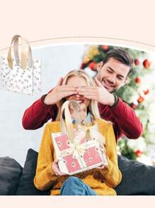 Ins 风格精致礼盒套装，雏菊礼品袋，透明手提包，婚礼礼品袋，礼品盒，婚礼糖果盒（1 大+1 小），不含丝带 - 米色 - 查看 4