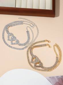 2 PCS Luxury Fashion Rhinestone Bright Shining Double Heart Anklet Ladies Engagement Beach Party Jewelry Valentine's Day Gift - Anklet - View 4