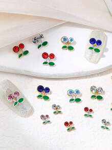 20PCS Cherry Rhinestone In Alloy Nail Jewelry Internet Celebrity Explosion Three -Dimensional Cute Fresh And Simple Rhinestone Fruit Nail Jewelry - Royal Blue - View 4
