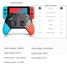 Controlador inalámbrico TOPWOLF Pro Gamepad con doble vibración, compatible con Switch/Lite/Oled/PC/Android/iOS/Steam, función de despertar, función de ráfaga de tres velocidades ajustables, giroscopio de seis ejes - Azul + rojo (cuerpo principal negro) - Ver 8
