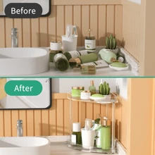 1 pièce Organisateur de salle de bain à 2 étages en acrylique, Étagère de rangement de salle de bain transparente pour le coin, Étagère d'angle à 2 couches pour le rangement de maquillage