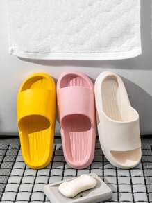 1 Pair Women Casual Slide Sandals, Lightweight Comfortable Slip-On Slippers, Anti-Skid EVA Outdoor Beach Shower Slippers With Vertical Stripes, Suitable For Summer