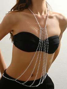 1 chiếc vòng cổ chuỗi hạt ngọc trai giả thời trang đa năng, phù hợp với trang phục hàng ngày, tiệc tùng và ngày lễ của phụ nữ - trắng - Xem 3