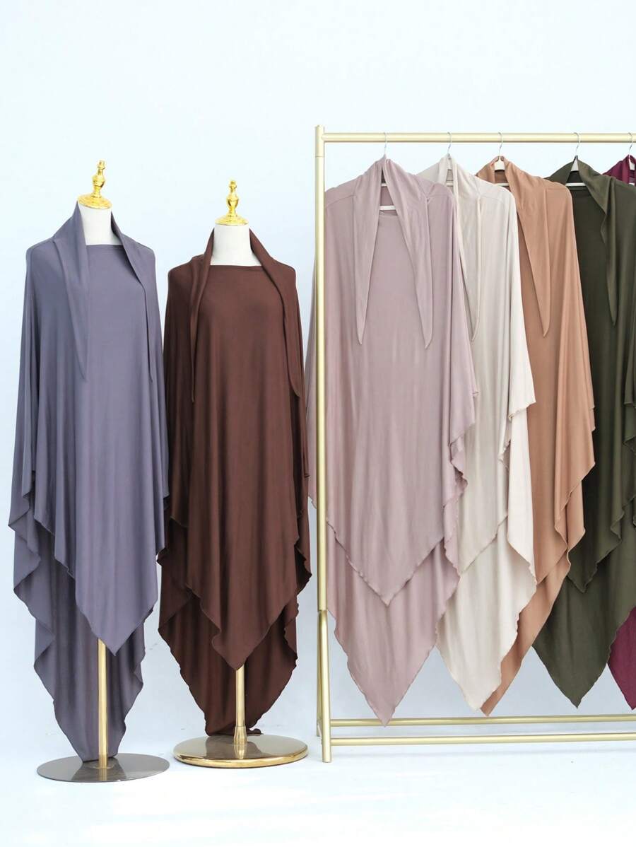 1pc Plain Jersey Oversize Tie Shawl, Convenient Hijab For Women, For Daily Wear With Abaya For Dress