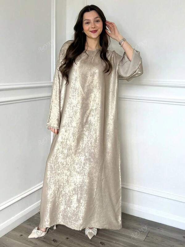 Vestido Abaya de manga comprida brilhante feminino 2025