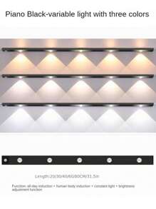 1 pieza Luz LED para gabinete con sensor de movimiento, luz LED inteligente extra delgada recargable por USB y regulable con 3 modos de color, inalámbrica magnética para cocina, armario, closet, dormitorio y mirilla