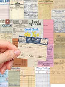 50 件复古钞票贴纸手册书手机壳复古风格 DIY 材料装饰贴纸、学校用品、返校 - 彩色 - 查看 3