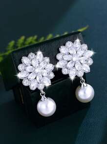 1 Pair Fashionable Zirconia Snowflake Earrings, Bridal Wedding Ceremony Outfit Accessory, Everyday Wear