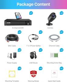 ZOSI H.265+ 3K 5MP Lite AI Home Security Camera System With Human Vehicle Detection, 8 CH CCTV DVR And 4 X 1080p Bullet Camera Outdoor Indoor, 80ft Night Vision, Remote Access, Motion Alerts (No HDD)