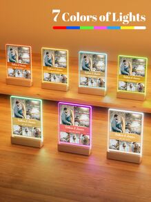 Placa de foto de acrílico personalizada con luz LED nocturna, regalos personalizados para parejas, familia, amigos, aniversarios, decoración del hogar. 1 pieza ornamental, exquisita, estilizada, sobria, moderna personalizada, única. Regalos ideales para él, ella, novio, novia, papá, mamá, familia, amigos para aniversarios, Día de San Valentín, Día de la Madre, cumpleaños - 7 fotos + nombre - Ver 4