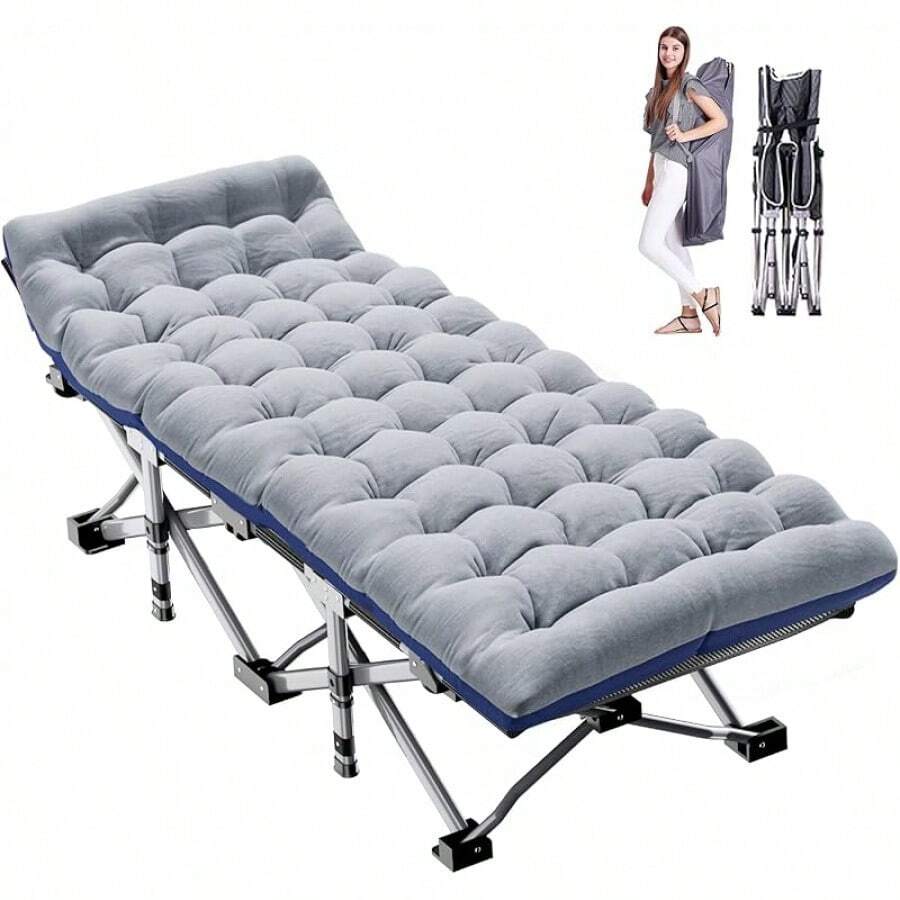 ABORON Oversized XXL Folding Camping Cot W/Mat For Adults, 78" L X 32" W X 18" H, Heavy Duty Outdoor Bed With Carry Bag,1200 D Layer Oxford Travel Camp Cots - 灰色 - 查看 1