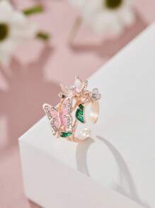 1枚优雅锆石花朵戒指，奢华开口戒指，适合女性佩戴，可作为婚礼、派对、情人节、母亲节礼物 - 開口戒 - 查看 14