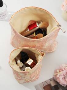 1 件米色大号花卉提花手提化妆包，时尚休闲大容量便携拉链化妆包，旅行度假必备化妆包，可收纳卫生巾、卫生棉、有线耳机、耳塞、头戴式耳机、充电器、口红、化妆品、香水、护肤品和美容产品，家居装饰，钥匙，节日礼品袋，化妆包，洗漱包，桌面收纳包，化妆包，化妆袋，化妆包，包，梳妆台，化妆袋，化妆包，小化妆包，化妆袋，圣诞礼物，女士礼物创意 - 粉色 - 查看 9