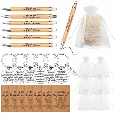 1Set/10Sets Employee Appreciation Gifts Include 1/10Pcs Inspirational Notepad And Pen Bulk With 1/10Pcs Inspirational Keychains And Organza Bags, Thank You Gifts For Staff Volunteer Nurse Teacher Coworker Team Building Retirement Gifts Christmas Gifts