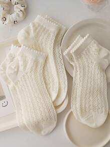 3 Pares de Meias Leves de Tornozelo com Renda Ivory para Mulheres, Macias e Confortáveis para o Verão