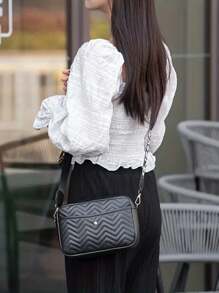 New Design 2pcs/Set Women Shoulder Bag With Wide Strap, Printed Small Square Bag With Fashionable Wave Embroidery, Crossbody Bag With Coin Purse