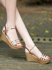 Women's Platform Wedge Sandals, Round Toe High Heel Waterproof Sexy Open Toe Strap Buckle Dress Shoes, Summer New Fashion