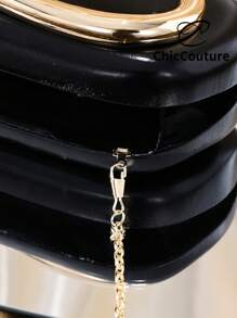 Women Elegant Retro Leather Asymmetric Mini Evening Bag, Refined Metal Bar Decor Clutch Handbag, Suitable For Formal Party, Wedding, Date, Prom - Black - View 7