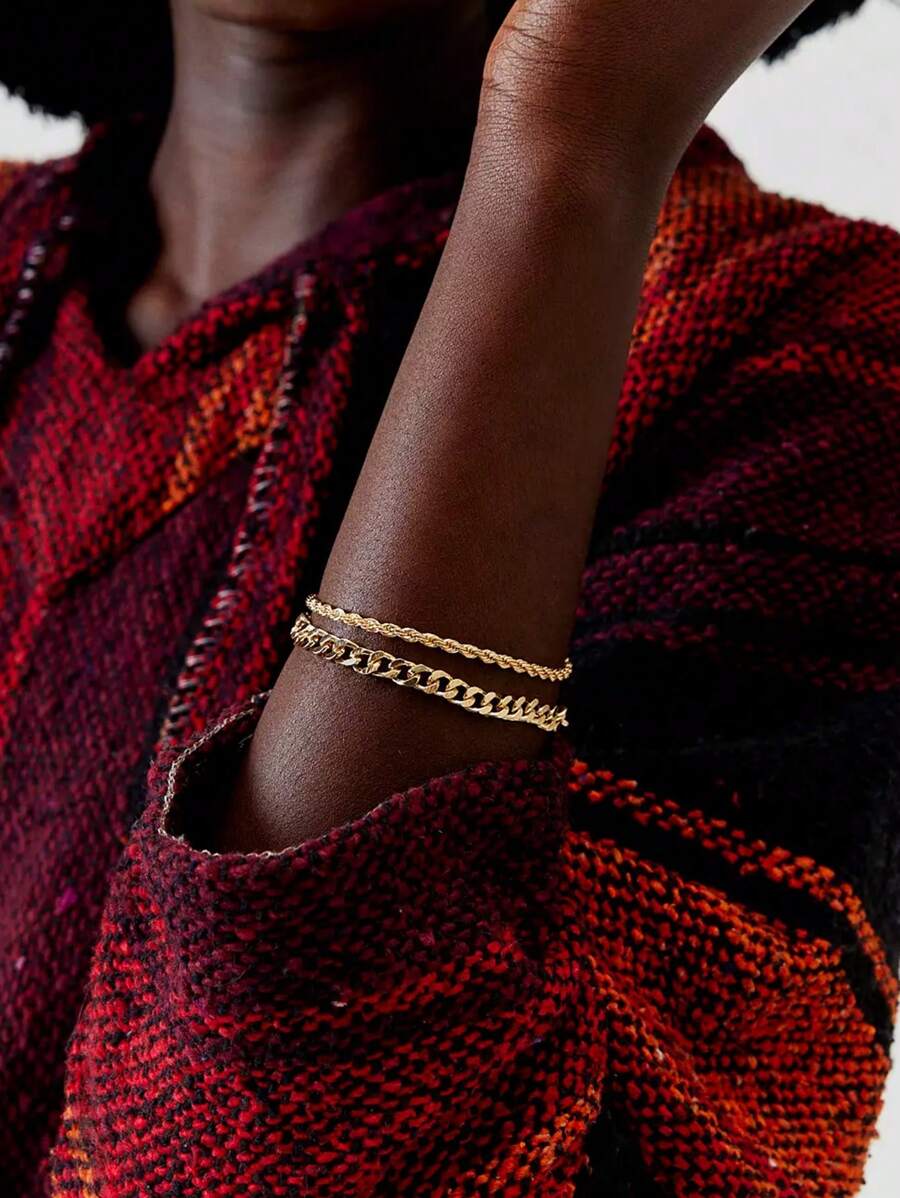 2 件套链式手链套装女式简约叠层链式手链