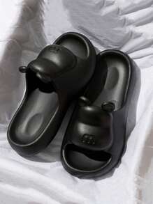 1 Pair Anti-Slip Ultra-Soft Quiet Slippers, Soft EVA Sole Slippers, Slip-Resistant, Waterproof, Wear-Resistant, Breathable, Women's Sandals, Bathroom Shower Slippers, Plastic Slides, Open Toe Slippers, Casual Home Thick Bottom Non-Slip Slippers, Fashionable Outdoor Couples Slippers - Black - View 3