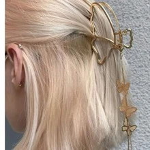1pc Metal Butterfly Hollow Pendant Chain Tassel Claw Clip, Elegant Metal Butterfly Large Hair Claw Clip
