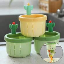 2pcs Cactus Kitchen Sink Drain Strainer Push Automatic Dump Basket Kitchen Garbage Collection Filter Multifunctional Household Sink Drain Basket (Green&Yellow)
