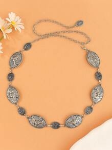 Boho Metalowy Pasek Wiszący, Vintage Bull Head Flower Wytłoczony Dekoracyjny Łańcuch, Elegancki Pasek Do Dżinsów Damskich, Sukienek, Zwierzęcy Streetwear, Seksowna Elegancka Impreza, Metalowy Pasek Ze Stopu Cynku, Wiosna Lato Jesień Zima