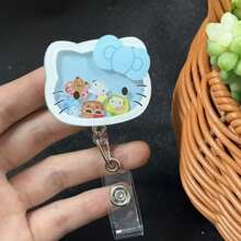 Sanrio 1 pezzo Porta badge a rullo retrattile in acrilico con personaggi di Hello Kitty e amici, adatto per medici, infermieri, insegnanti - Accessorio per auto, zaini, con effetto glitter