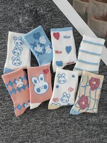 1/3/5/10 双随机颜色中筒袜，时尚女士学生袜，适合春季，白色