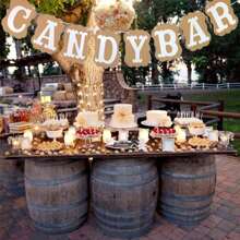 50pcs White Organza Drawstring Bags And CANDY BAR Craft Paper Tag Banners, Retro Wedding Party Decoration Ribbon Flag Venue Layout, European Wedding Supplies Candy Bags