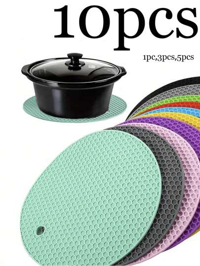 10/5/3/1件装蜂窝硅胶餐垫、杯垫、防滑垫、隔热垫，圆形耐热硅胶垫，PVC材质，可水洗，易清洁，防滑，耐热，适用于房间装饰、餐桌装饰、家居装饰、节日、派对、生日、婚礼和晚宴，防滑隔热垫，餐垫，餐厅配件，工具，野餐毯