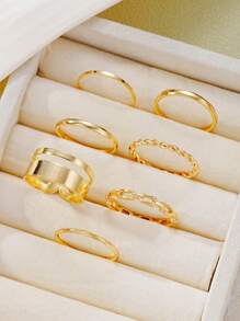 7pcs Fashion Minimalist Ladies Ring Set, Casual For Vacation, Date, Party, Daily Matching (No Box)