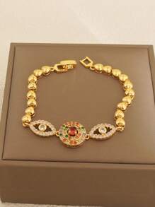 Bohemian Style Round Bead Women'S Fashion Bracelet, 18k Gold-Plated Colored Cubic Zirconia, Elegant Style, Copper Base, Suitable For Daily Wear And Wedding Jewelry, Seasonal Accessories