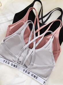 3SETS Ladies Letter Printing Hollow Cross Suspender Underwear Lingerie Set, No Steel Ring, Comfortable And Breathable Back Design, Sports Vest Underwear Lingerie Set.