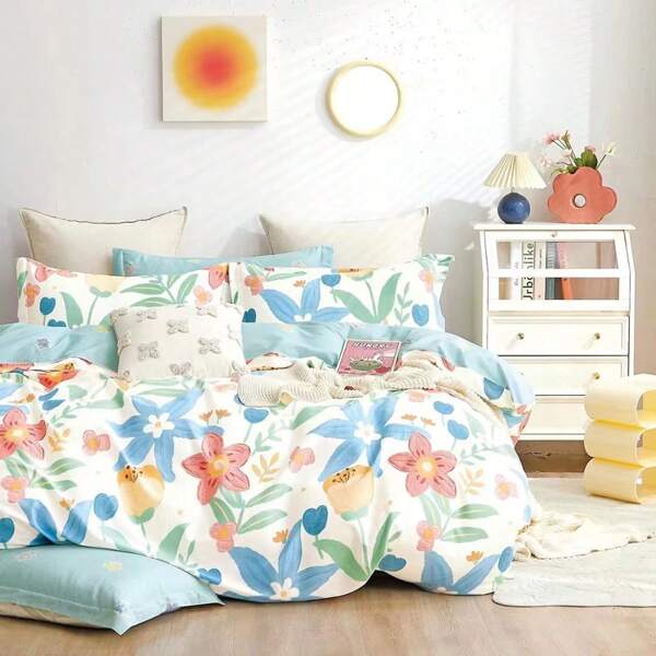 Conjunto de capa de edredom com grafite floral de 3 peças (1 capa de edredom + 2 fronhas) estilo sóbrio adequado para quarto e todas as estações 160*200/200*220 várias especificações opcionais