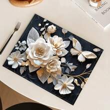 4 pièces Sets de table rectangulaires en lin tissé vintage européen imprimé floral - Sets de table résistants à la chaleur et antidérapants pour la table à manger, la cuisine - Décoration de table à manger, de café