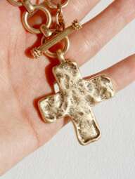 Hammered Bold Cross Necklace Thick Chain Set For Women Men Chunky Golden Silvery Statement Pendant Necklace Vintage Chain Pendant Jewelry