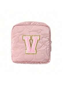 1 pieza Bolsa de almacenamiento portátil y linda, Bolsa de almacenamiento para toallas sanitarias bordada con la primera letra del alfabeto en color púrpura, de material de PU, impermeable, compacta y portátil, que satisface las necesidades de almacenamiento para viajes diarios, un buen regalo para entusiastas de los viajes y regalo familiar