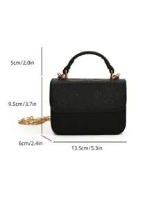 1pc Fashionable And Simple Printed Handbag, Letter Embossed All-Match Mini Handbag Small Square Bag, Change Lipstick Bag, Pu Material With Fashionable Chain Shoulder Strap, Magnetic Buckle Flap Opening And Closing, Suitable For Shopping, Daily Use, Fashionable And All-Match Square Bag Shape Handbag Crossbody Bag - PU Handbag - View 11