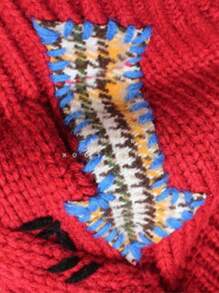 Women's Chunky Knit Long Sleeve Cardigan V-Neck Button Embroidered Sweater Jacket - Red - View 3